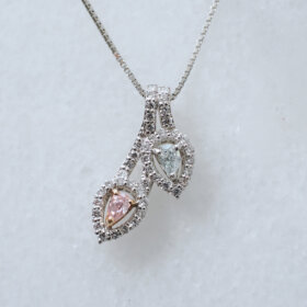 PT/K18PG ブルー・ピンクダイヤモンド プチネックレス 0.122ct/0.091ct