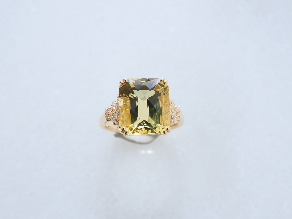 K18イエローベリルリング 5.74ct/0.15ct